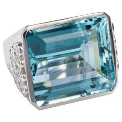 40 Carat Aquamarine and Diamond Cocktail Ring