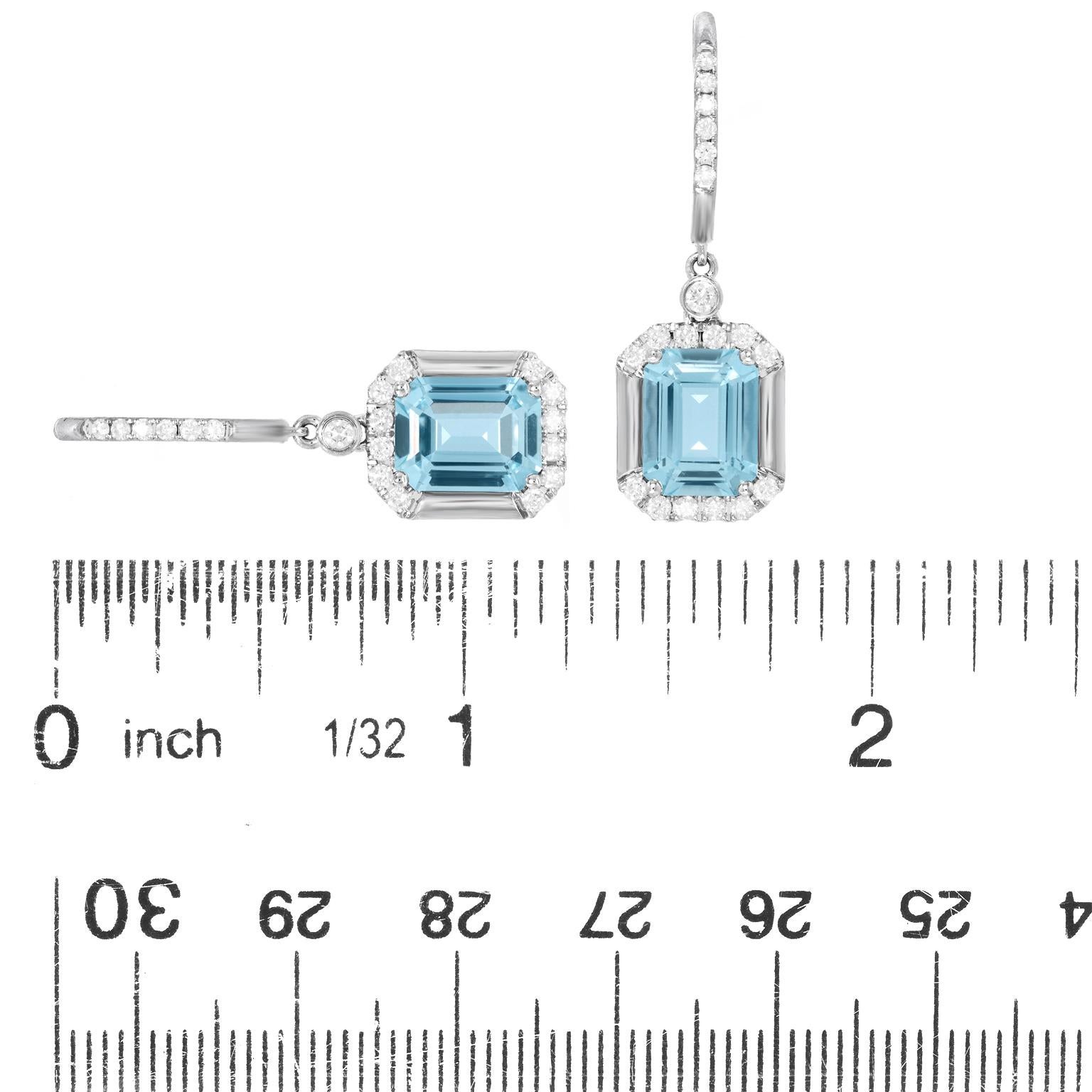 4.0-Carat Aquamarine and Diamond Drop Earrings 14k For Sale 1