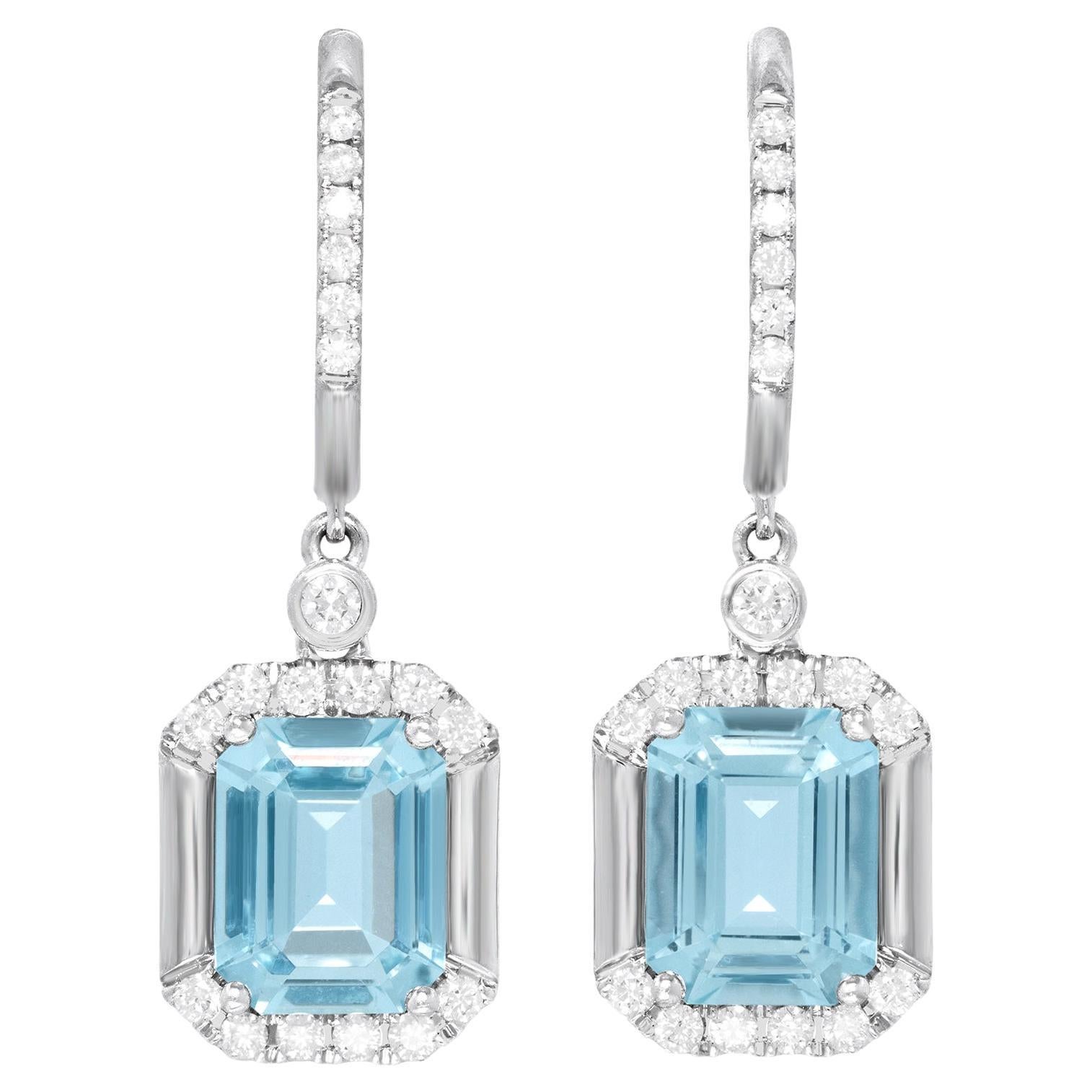 4.0-Carat Aquamarine and Diamond Drop Earrings 14k For Sale