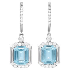 4.0-Carat Aquamarine and Diamond Drop Earrings 14k