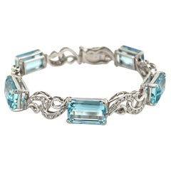 40 Carat Aquamarine and Diamond Gold Retro Bracelet Fine Estate Jewelry