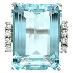 40 Carat Aquamarine and Diamond Retro Platinum Ring Estate Fine Jewelry