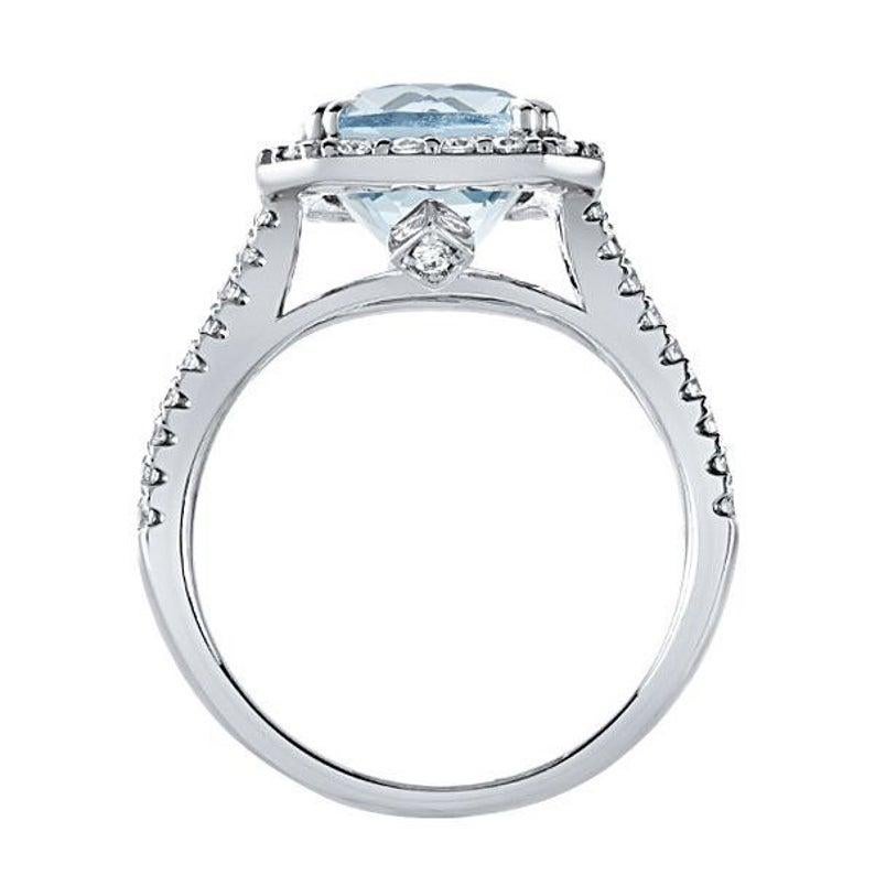 

This 4.0 Carat Aquamarine Ring Stands out with 60 White Diamonds set in 18 Karat White Gold  and in this Art Deco style Desing 

Aquamarine with diamonds at each side and sparkling like a crystal clear ocean, it was believed to be the treasure of