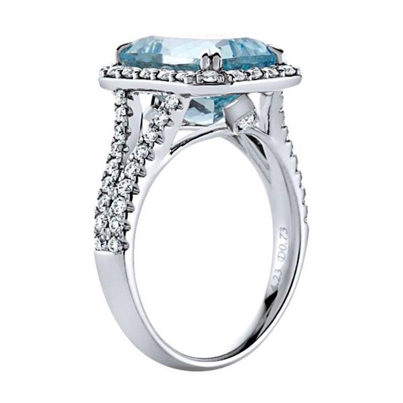 4.0 Carat Aquamarine Diamond Ring 18 Karat White Art Deco Style In New Condition For Sale In Barnsley, GB