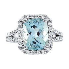 4.0 Carat Aquamarine Diamond Ring 18 Karat White Art Deco Style
