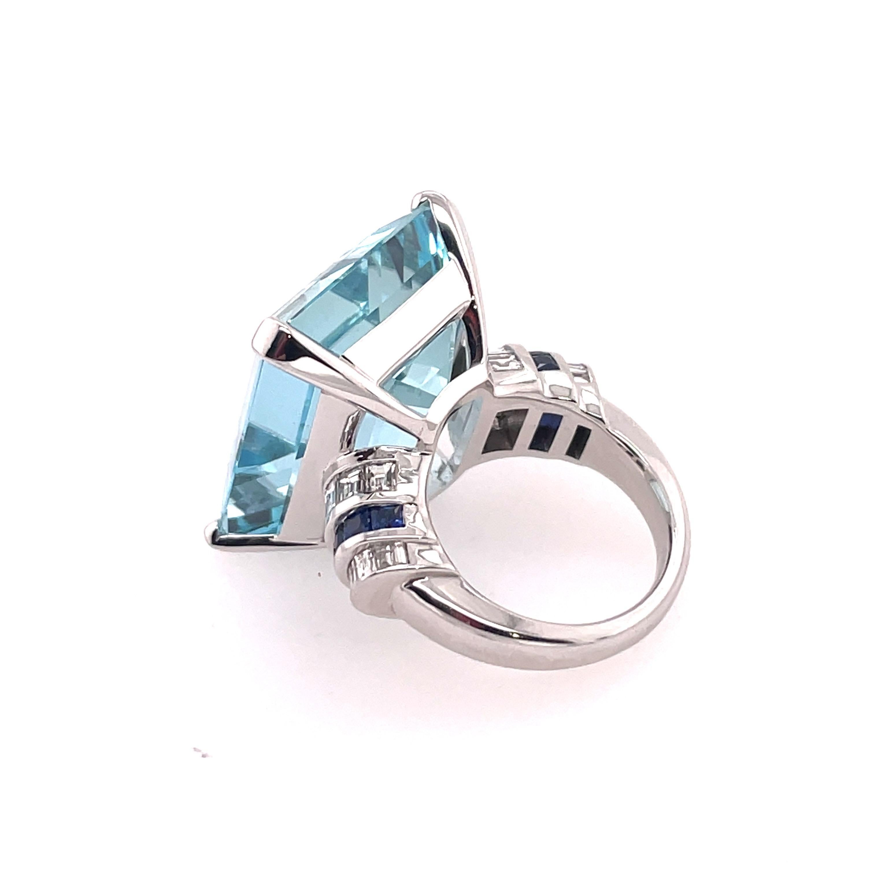 Emerald Cut 40+ Carat Aquamarine Ring For Sale