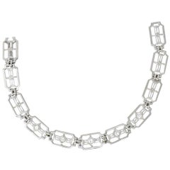 .40 Carat Art Deco 14 Karat White Gold Diamond Link Bracelet