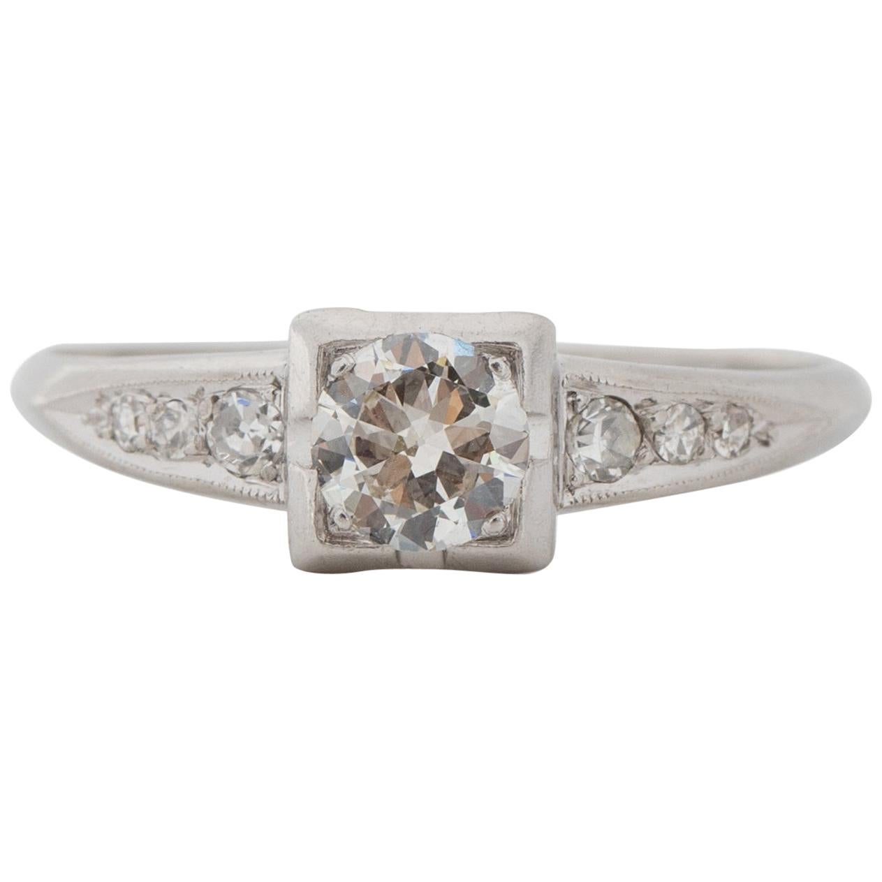 0,40 Karat Art Deco Diamant Platin Verlobungsring