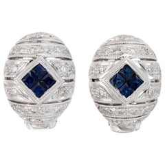 .40 Carat Blue Sapphire Diamond White Gold Domed Earrings