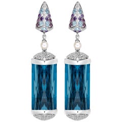 Sunita Nahata 40.00 Carat Blue Topaz Earrings in 18Karat White Gold with Diamond