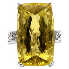 40-Carat Checkerboard Cut Peridot Diamond 14K White Gold Cocktail Ring