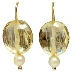 40 Carat Citrine Pearl Earrings 14 Karat Gold Gorgeous Antique Art Deco