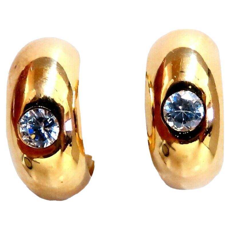 .40 Carat Cubic Zircon Flush Semi Hoop Earrings 14 Karat Gold at