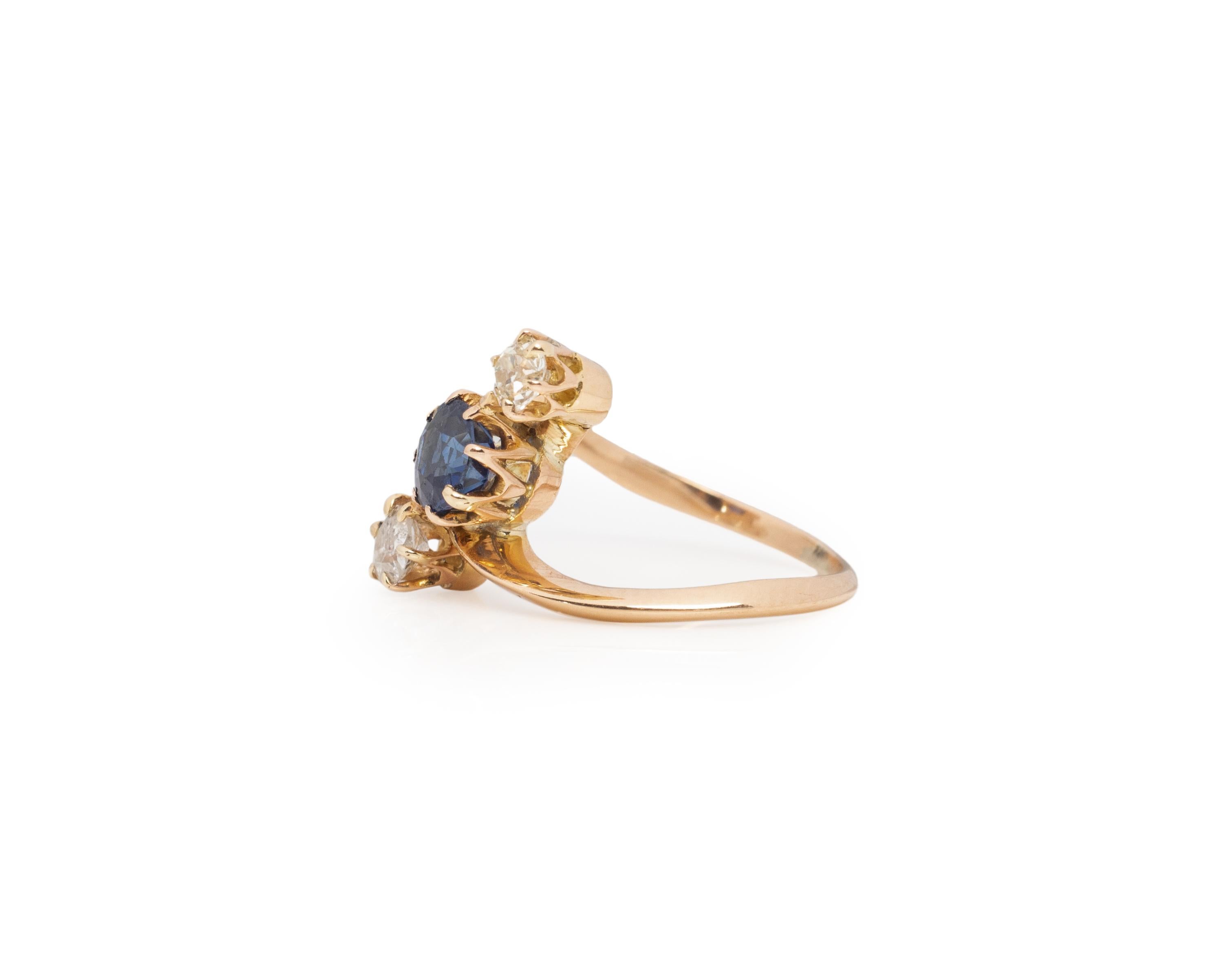 Edwardian .40 Carat Diamond and .65 Carat Total Sapphire Ring For Sale