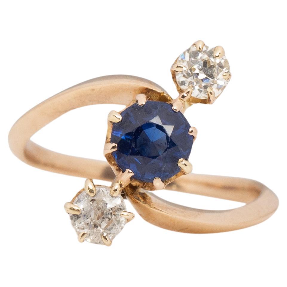 .40 Carat Diamond and .65 Carat Total Sapphire Ring For Sale