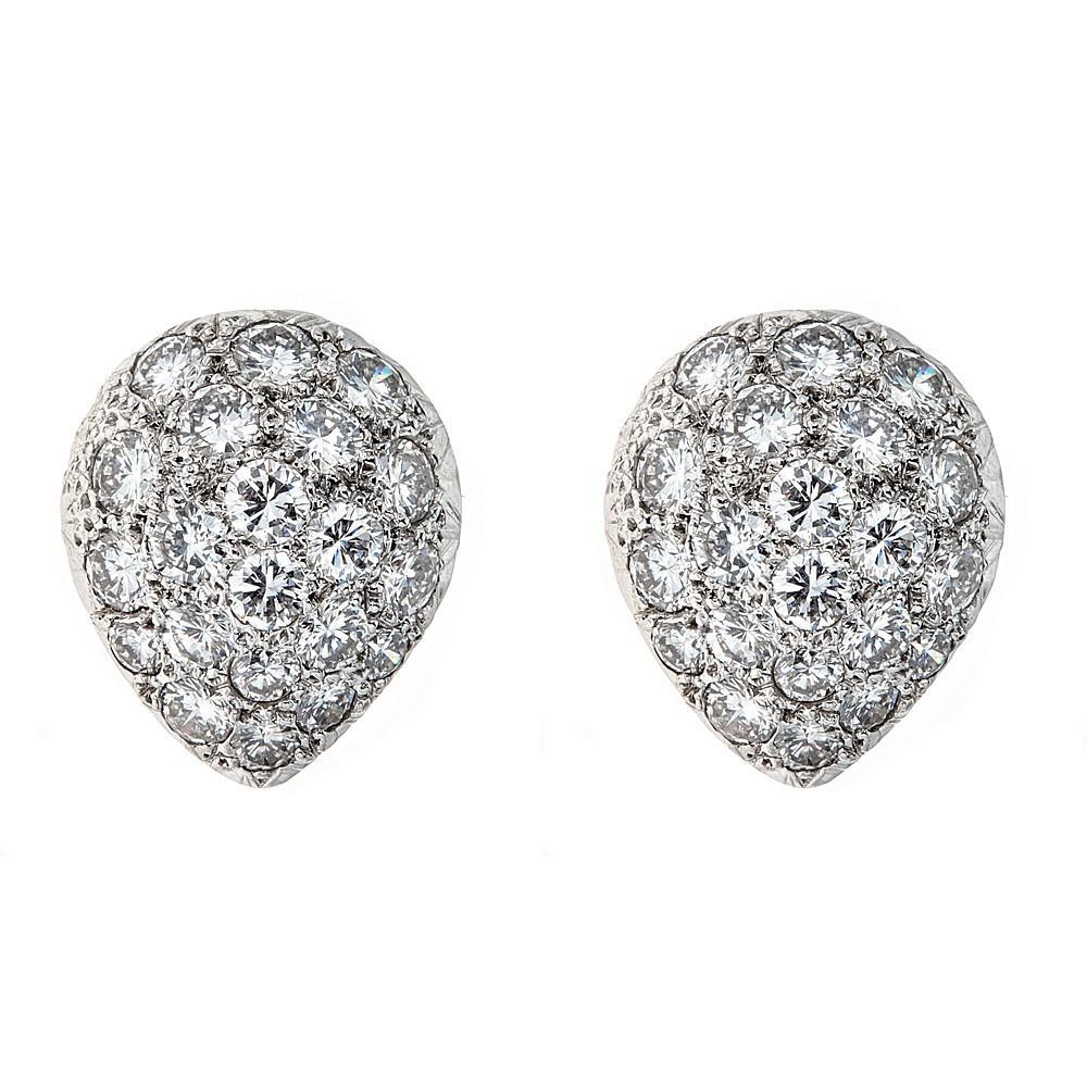 4 TCW Teardrop Cluster Diamond Pave Drop Stud Earrings in Platinum