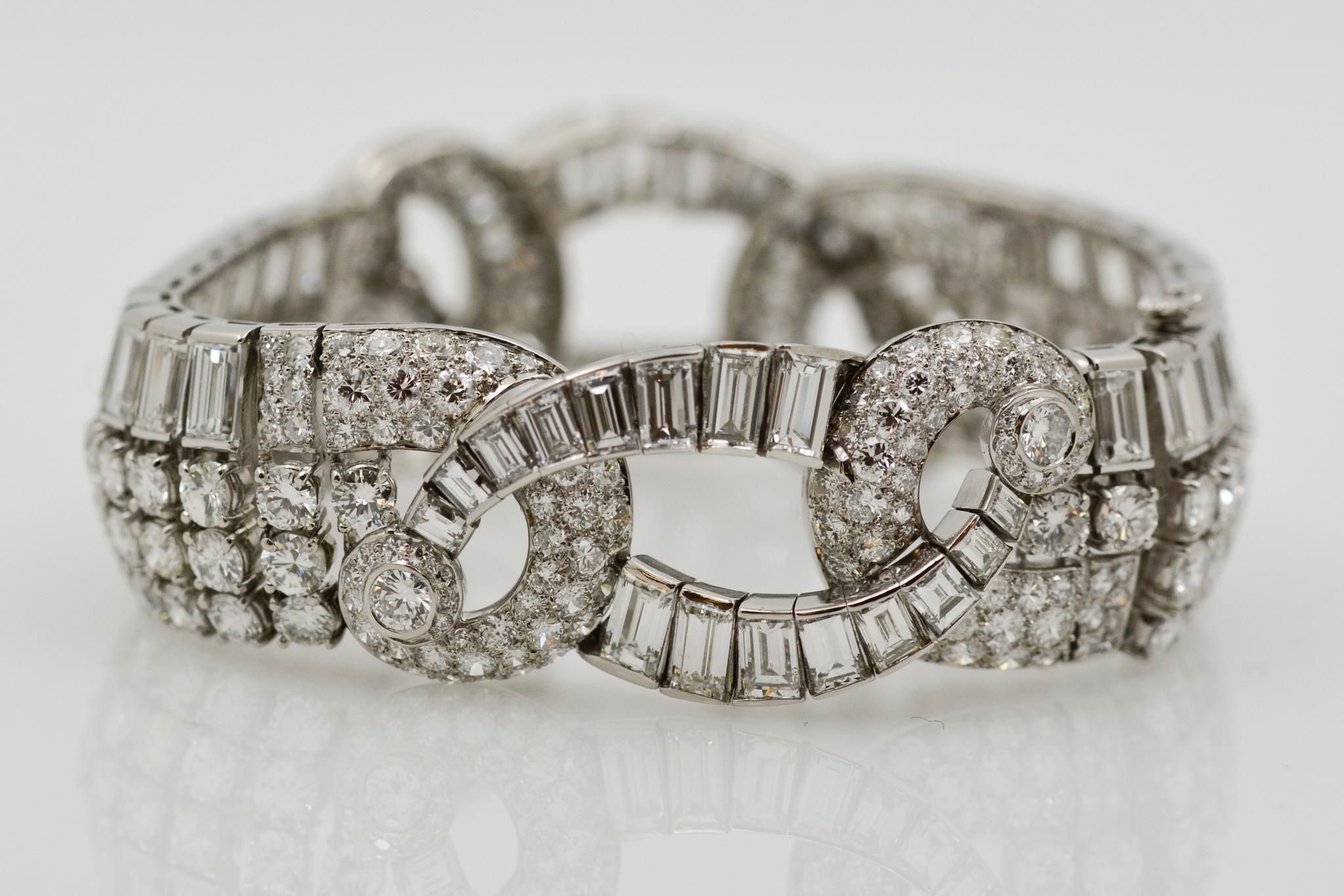 Women's 40 Carat Diamond and Platinum Art Deco Bracelet