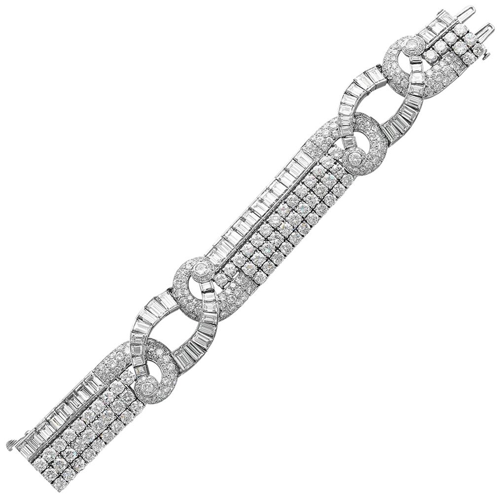 40 Carat Diamond and Platinum Art Deco Bracelet