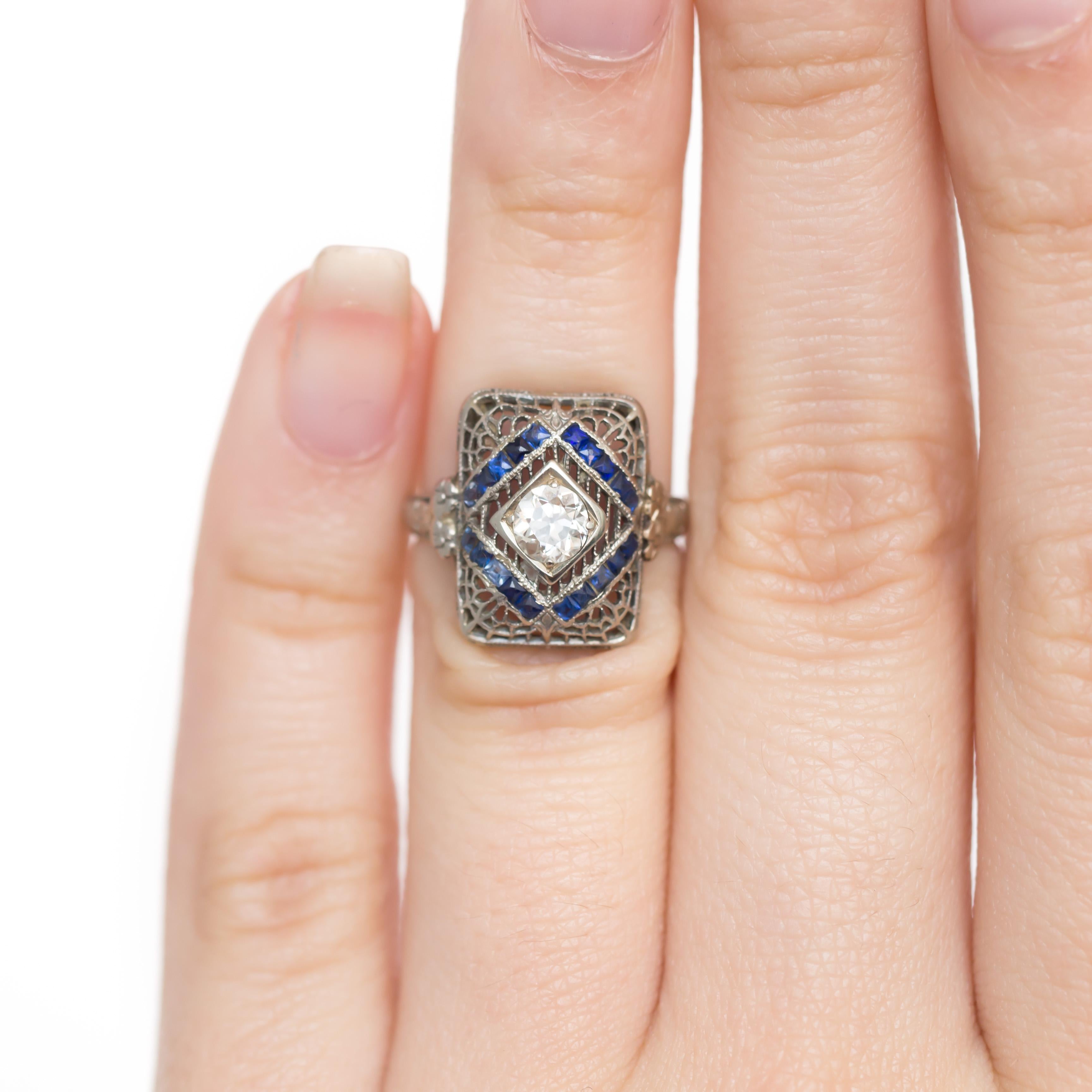 Art Deco .40 Carat Diamond and Sapphire Engagement Ring
