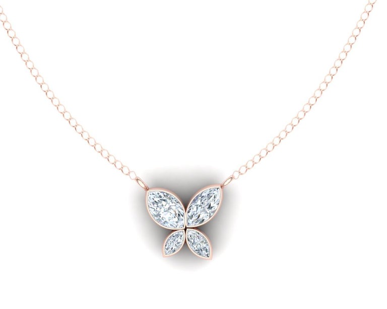 .40 Carat Diamond Butterfly Rose Gold Pendant For Sale at 1stDibs