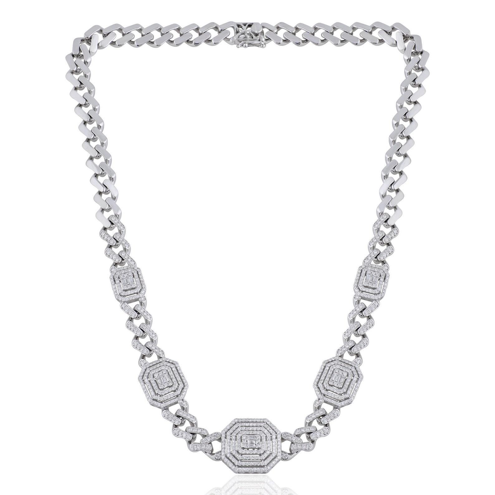 Contemporain Collier à maillons en or blanc 14 carats avec diamants de 4,0 carats en vente