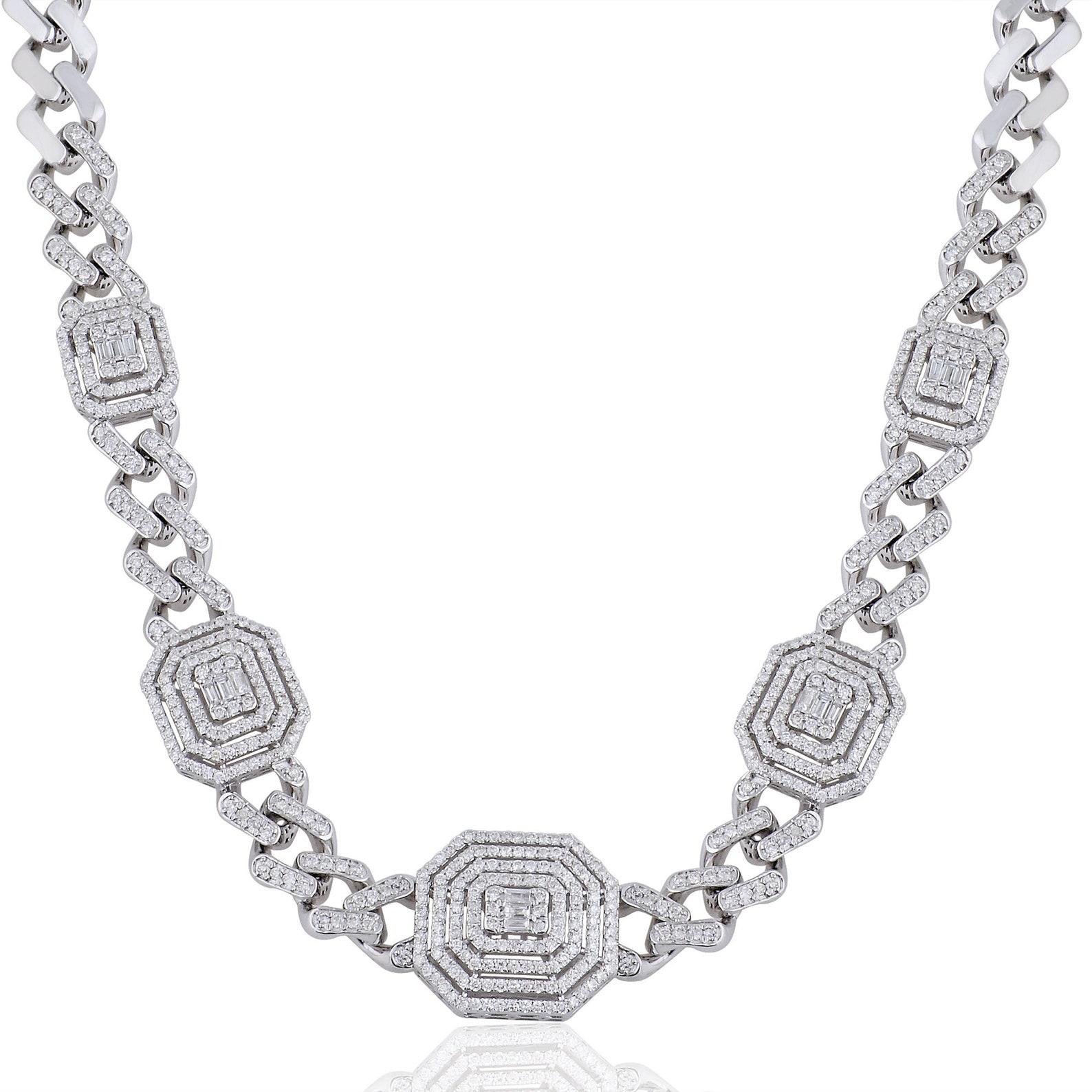 Taille mixte Collier à maillons en or blanc 14 carats avec diamants de 4,0 carats en vente