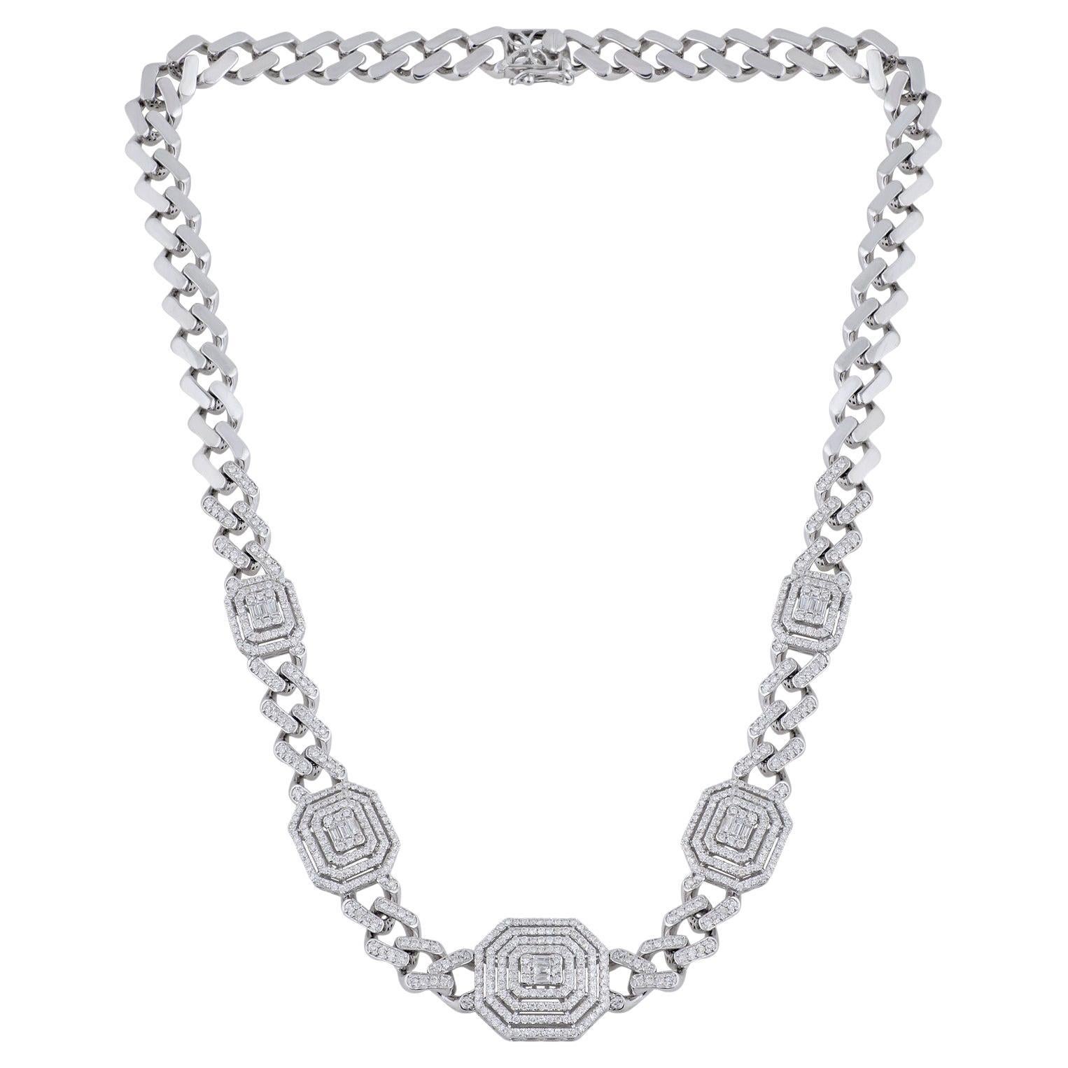 4.0 Carat Diamond Chain Link 14 Karat White Gold Necklace