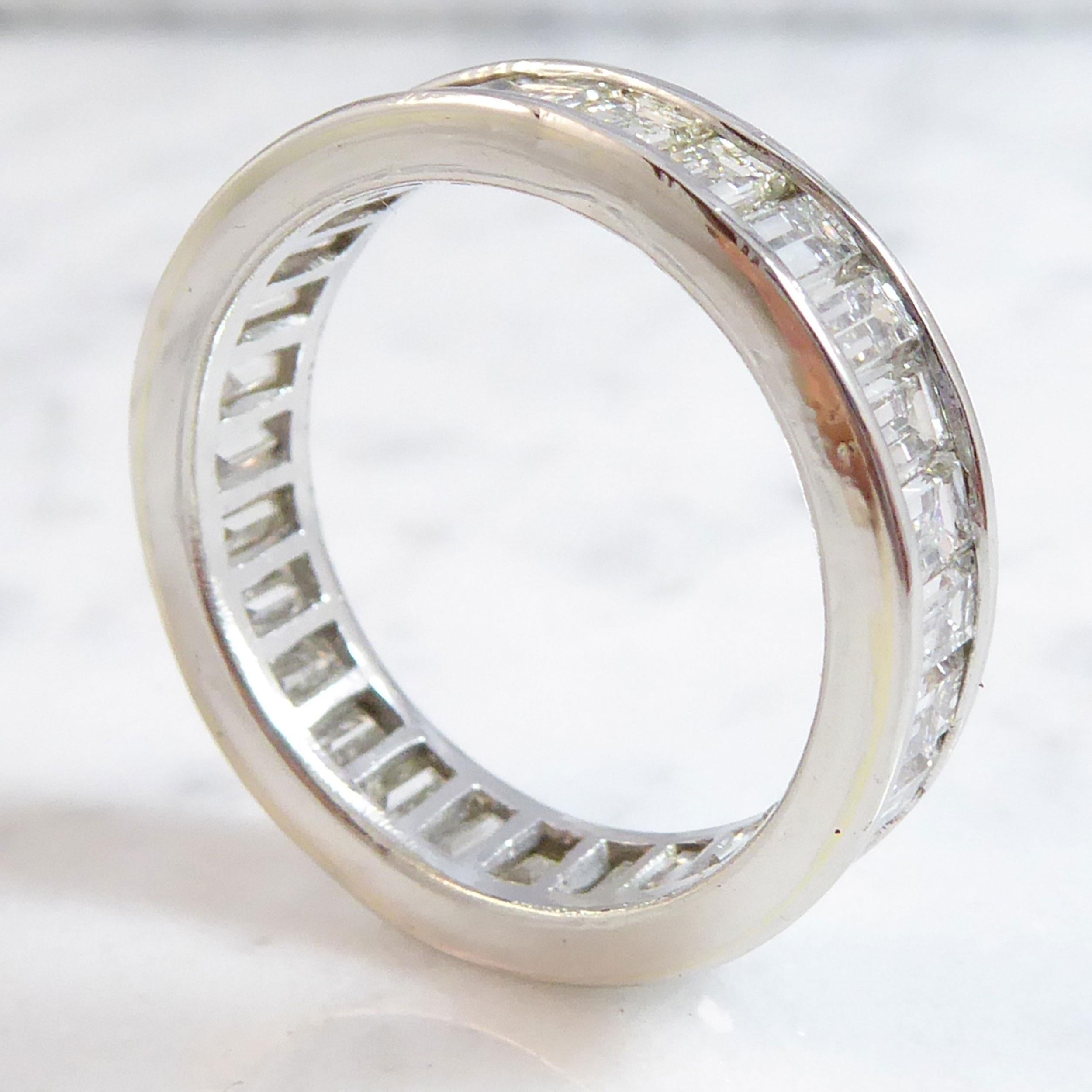 Art Deco 4.0 Carat Diamond Eternity Wedding Ring, Baguette Cut Diamonds, White Gold