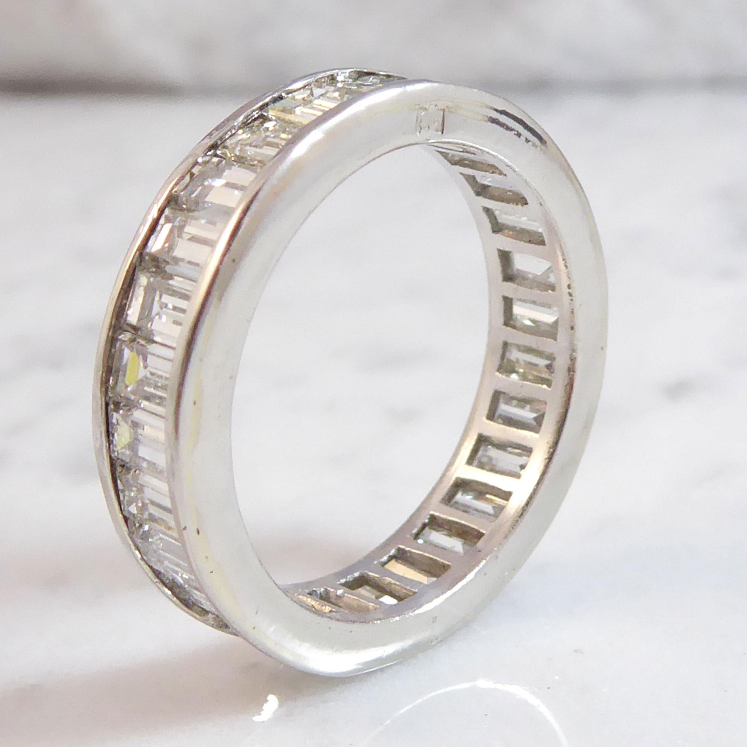 4.0 Carat Diamond Eternity Wedding Ring, Baguette Cut Diamonds, White Gold In Good Condition In Yorkshire, West Yorkshire