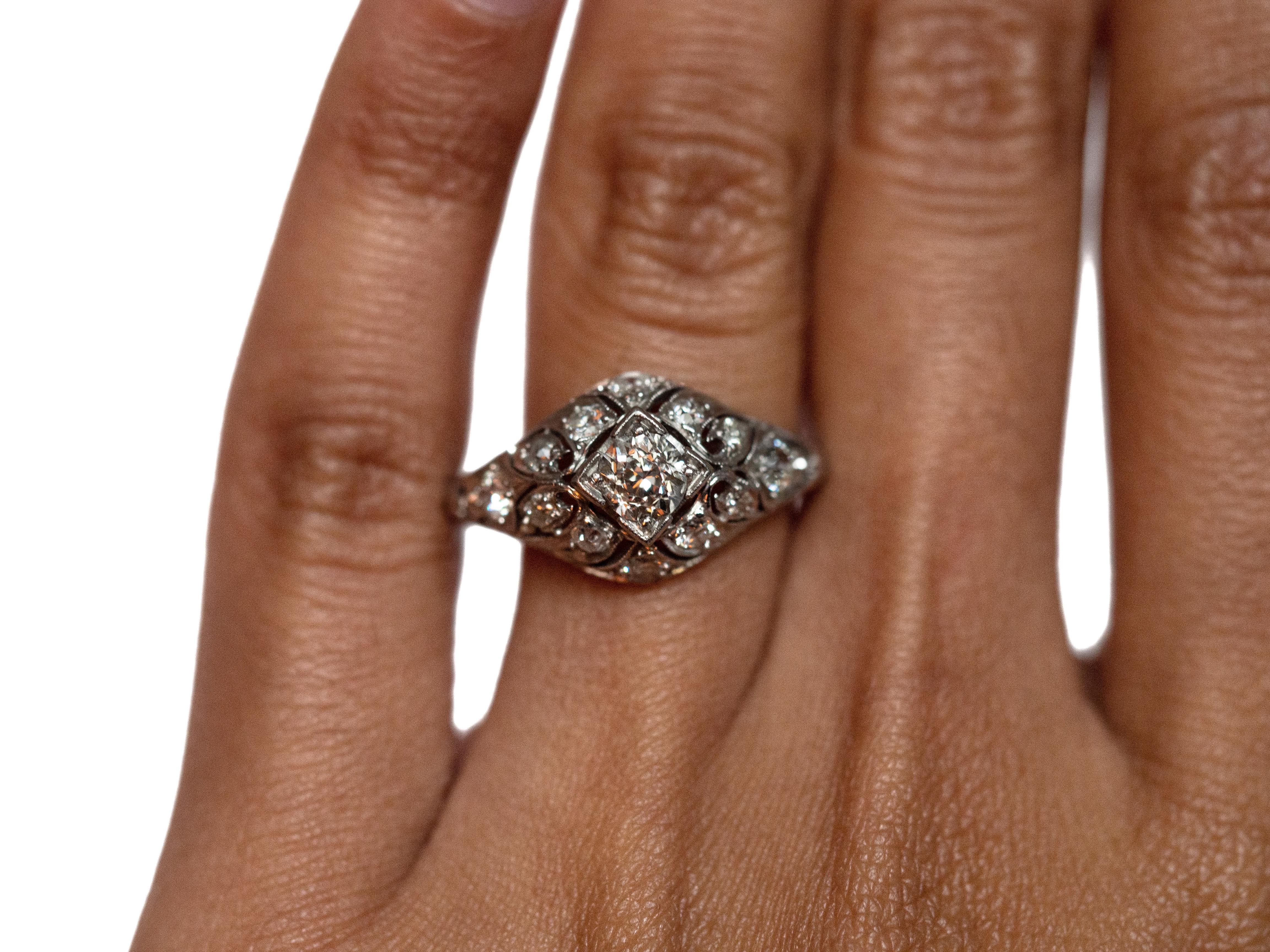 Art Deco .40 Carat Diamond Platinum Engagement Ring For Sale