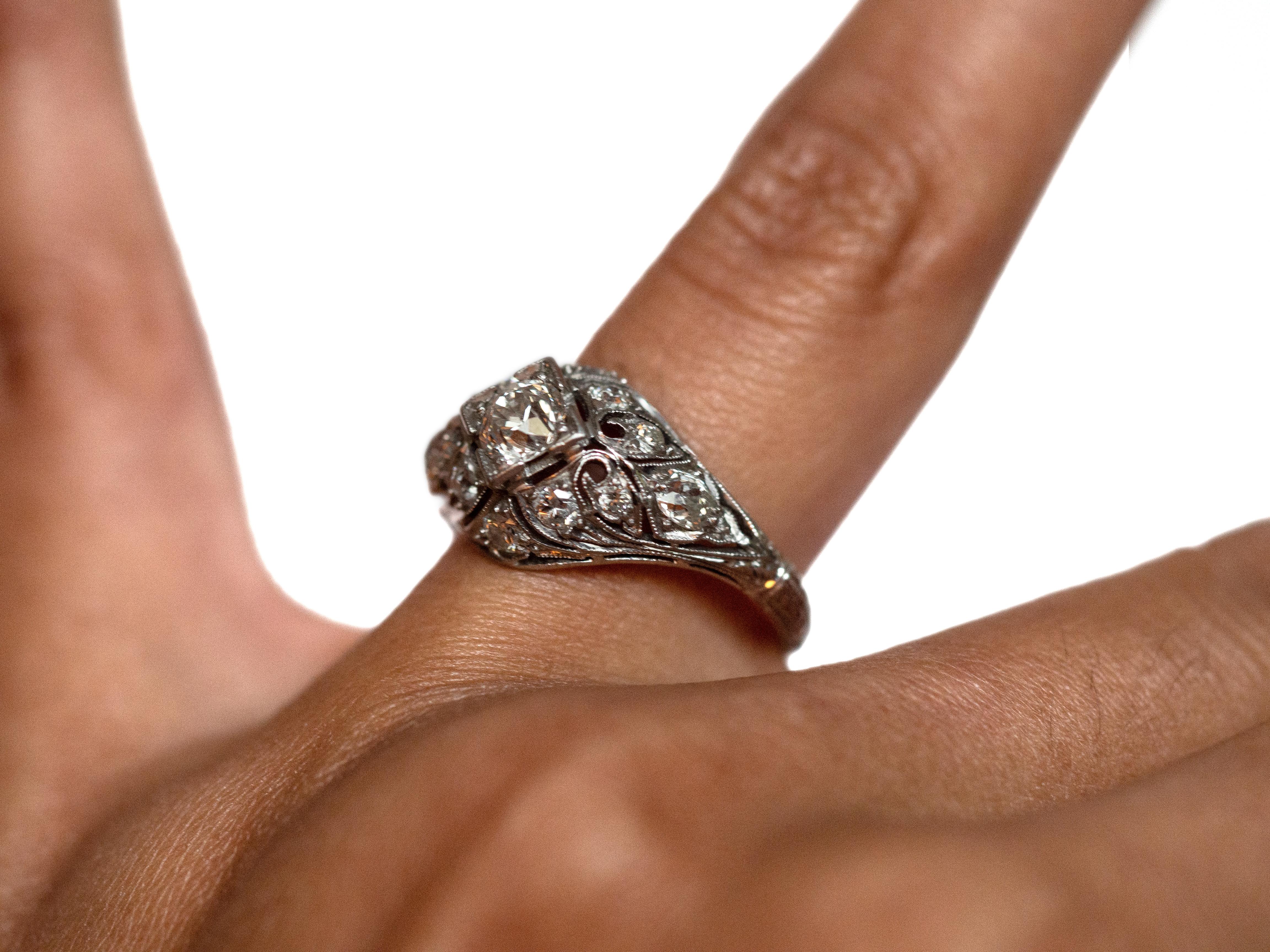 Old European Cut .40 Carat Diamond Platinum Engagement Ring For Sale