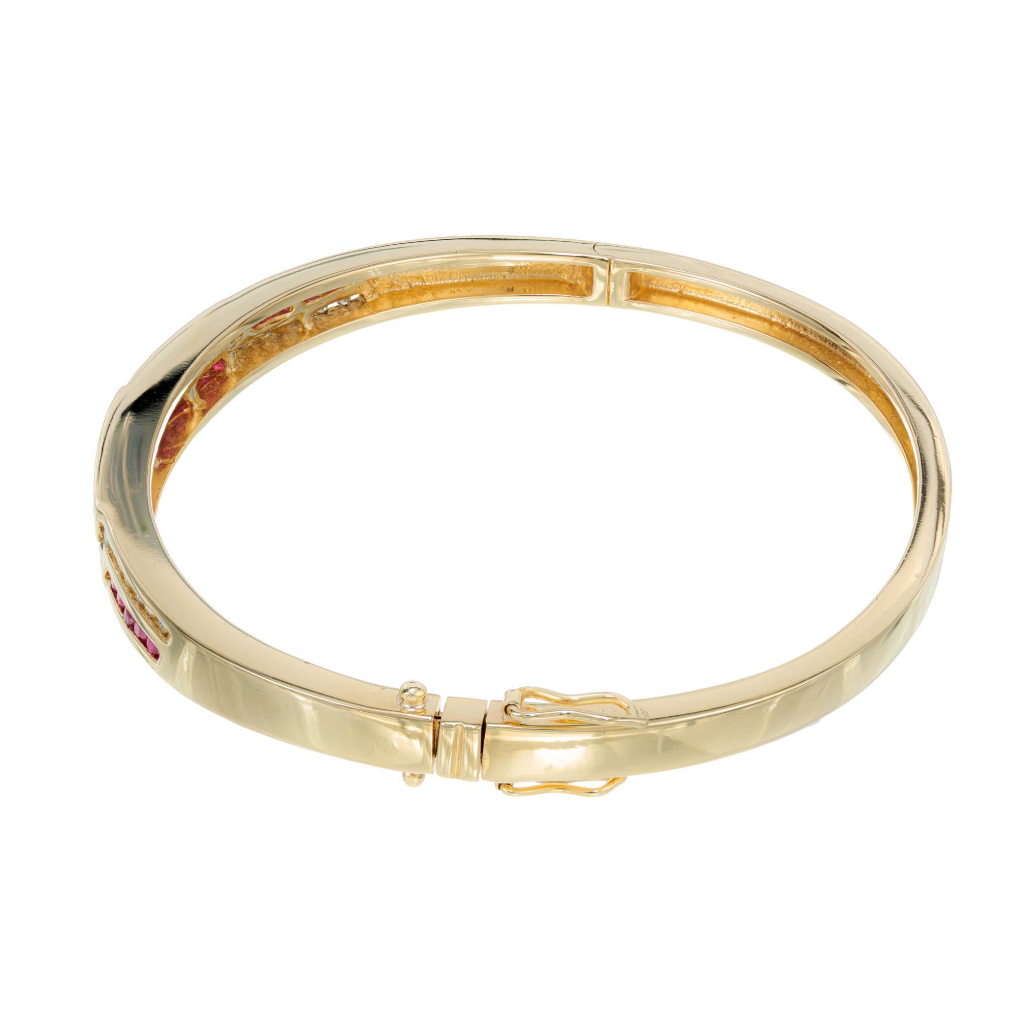 Round Cut .40 Carat Diamond Ruby Yellow Gold Bangle Bracelet For Sale