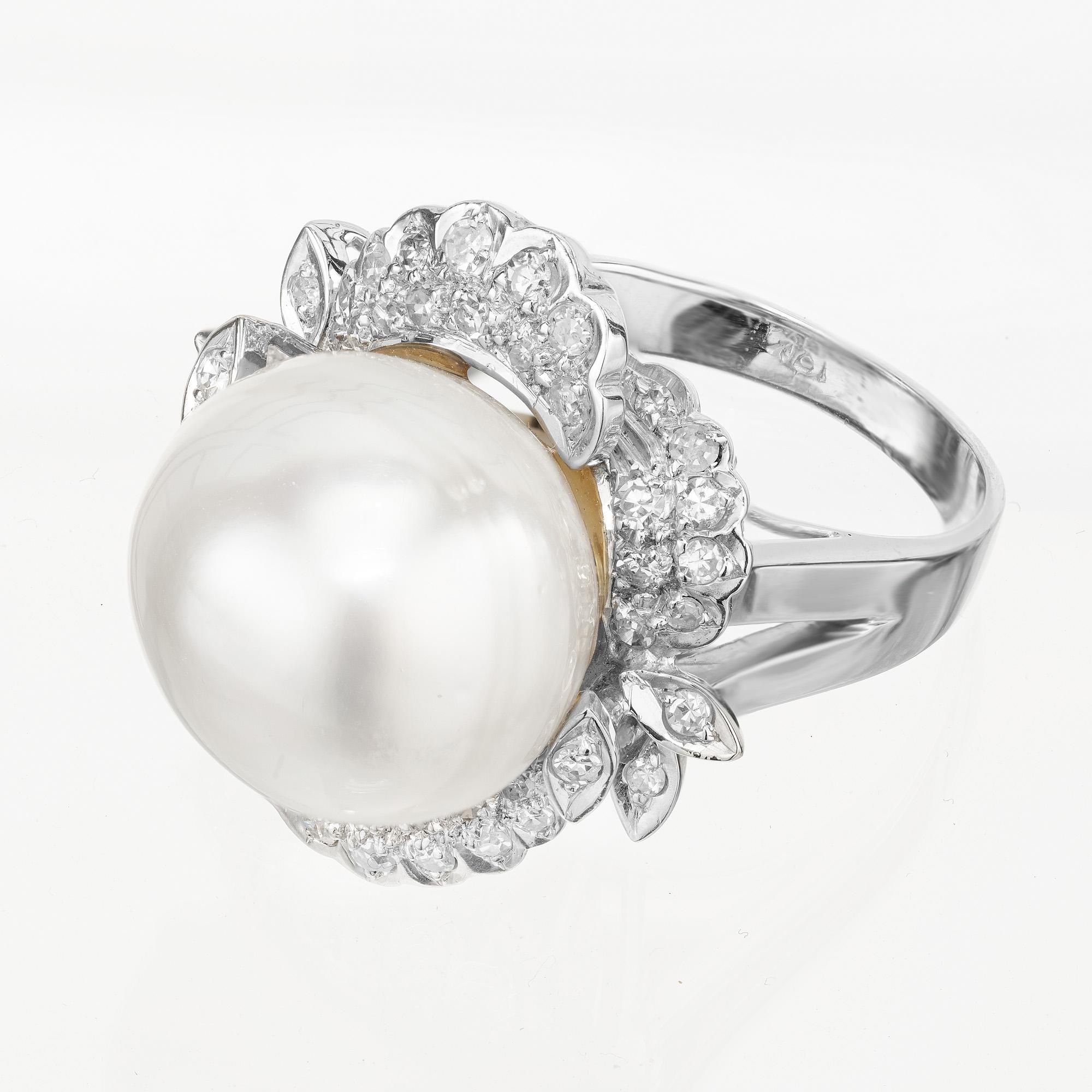 .40 Karat Diamant Südseeperlen-Cocktailring aus Weißgold (Rundschliff) im Angebot