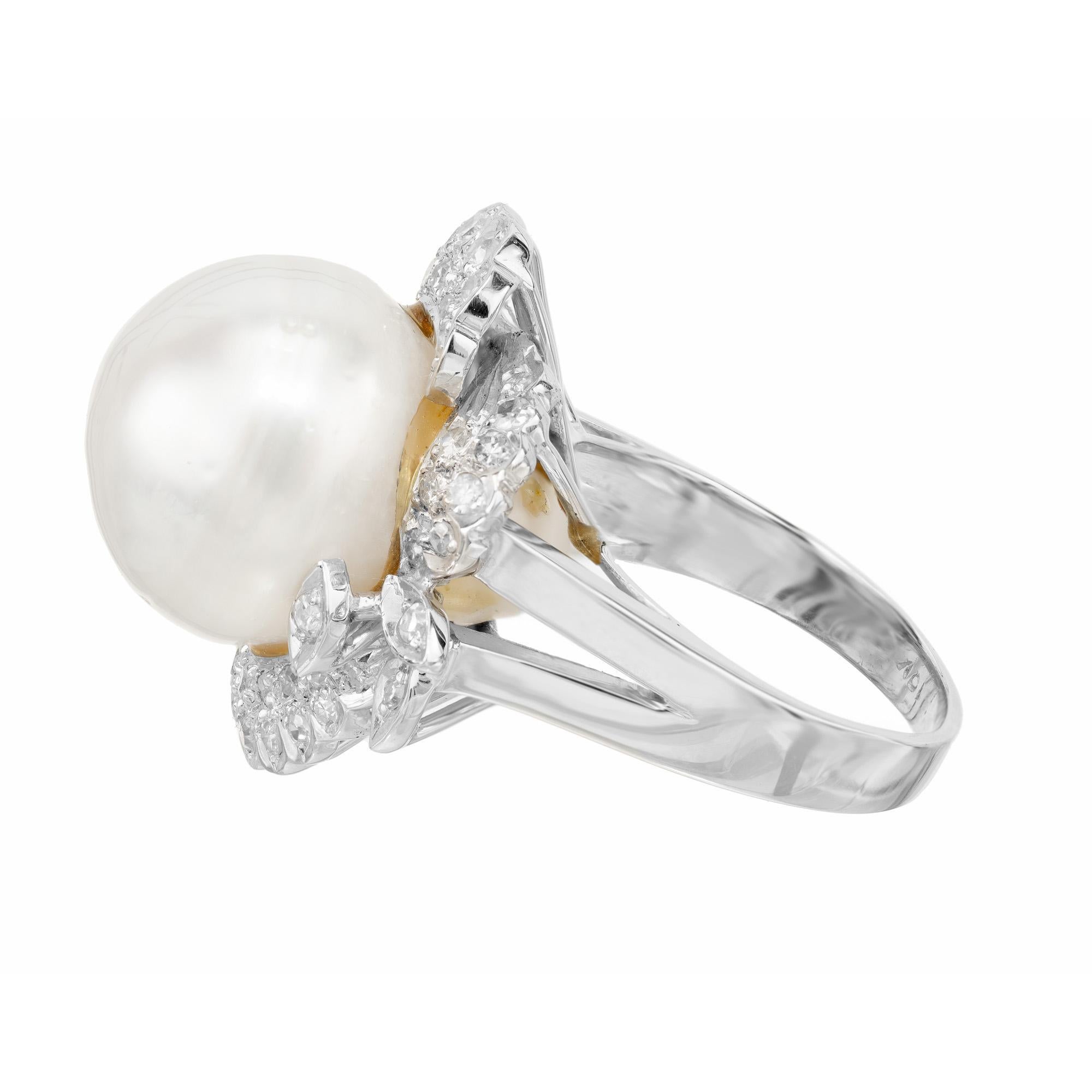.40 Karat Diamant Südseeperlen-Cocktailring aus Weißgold im Zustand „Gut“ im Angebot in Stamford, CT
