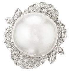 .40 Carat Diamond South Sea Pearl White Gold Cocktail Ring