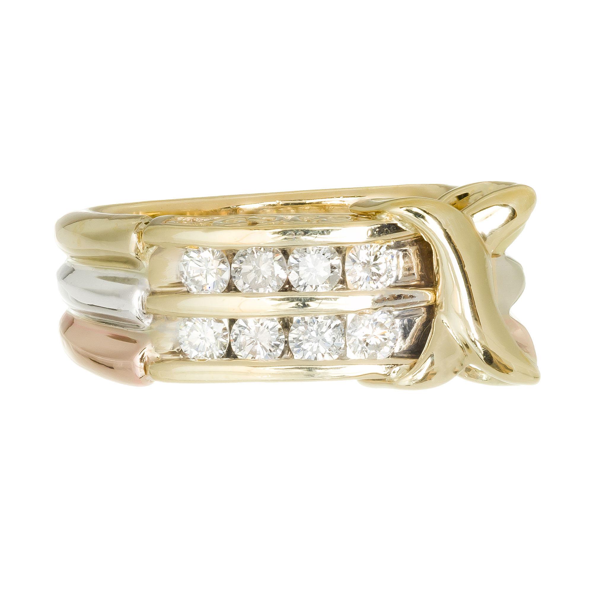 0,40 Karat Diamant Tri Color Gold Band Ring (Rundschliff) im Angebot
