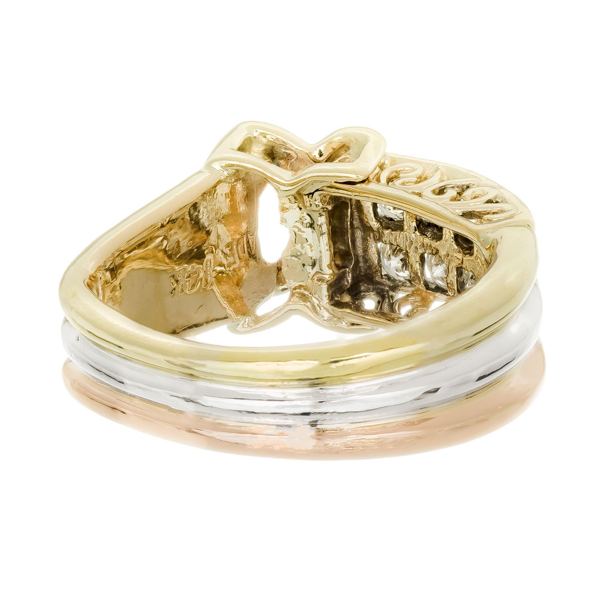0,40 Karat Diamant Tri Color Gold Band Ring im Angebot 1