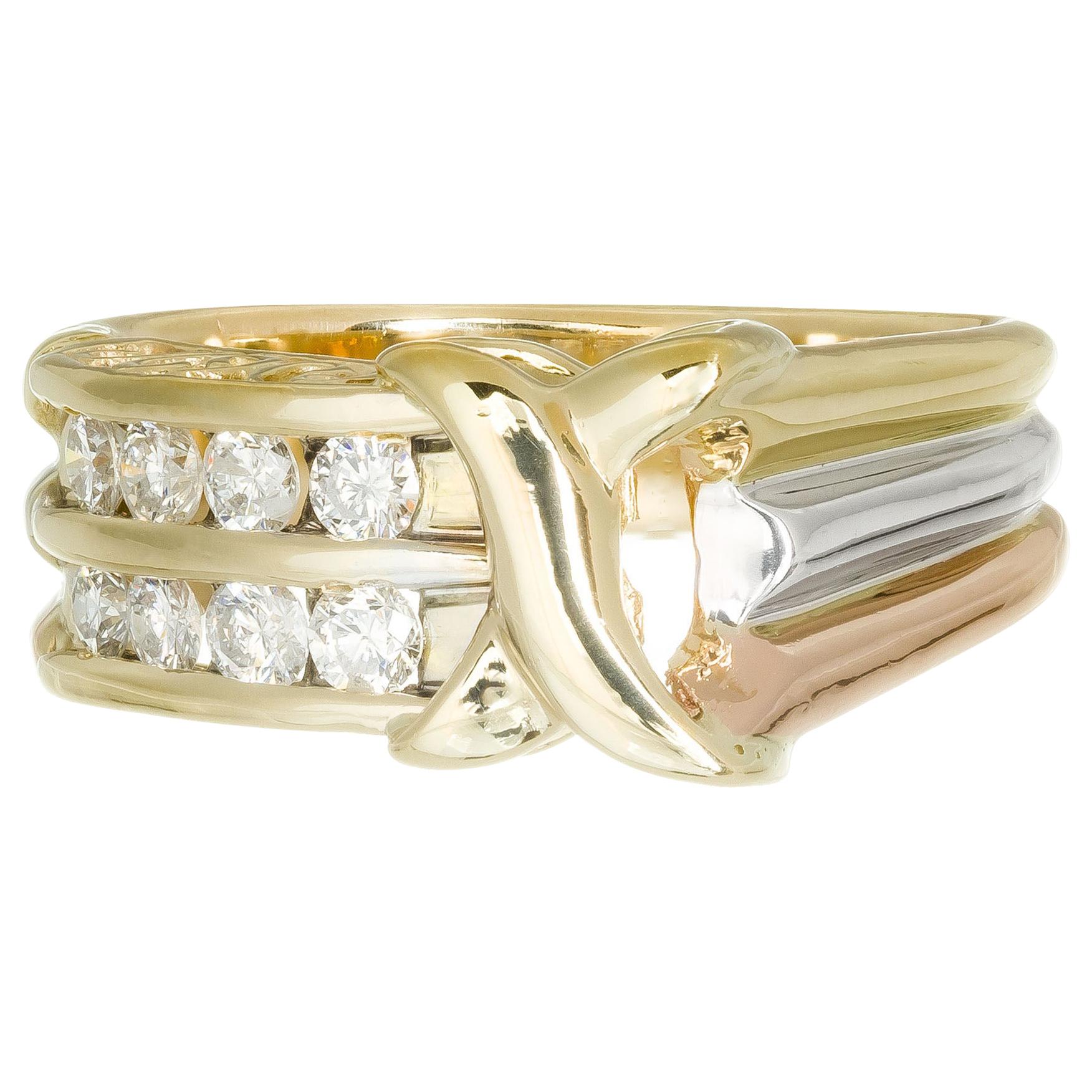 0,40 Karat Diamant Tri Color Gold Band Ring im Angebot