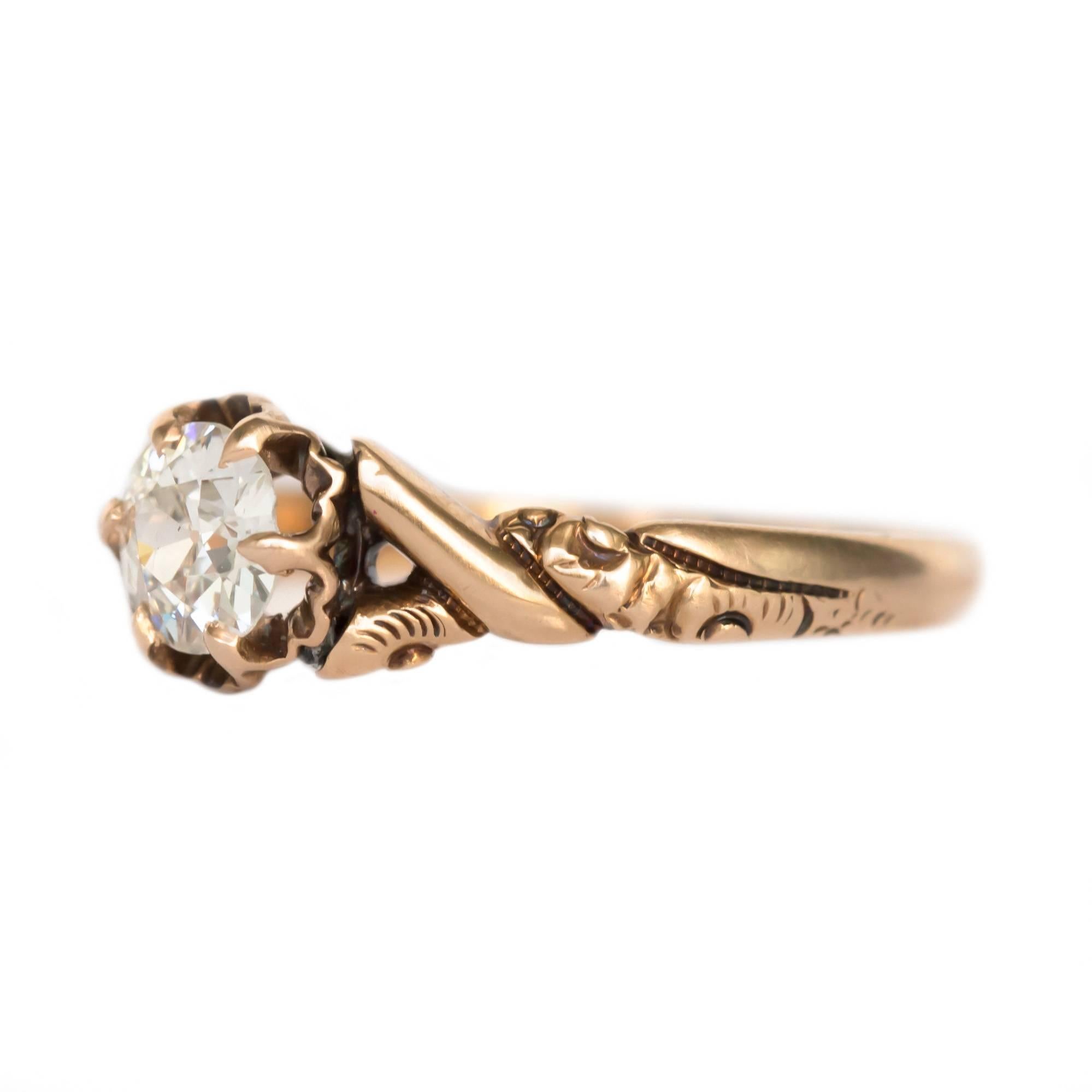 Item Details: 
Ring Size: 5.2
Metal Type: 14 Karat Yellow Gold 
Weight: 1.5 grams

Center Diamond Details
Shape: old European Brilliant 
Carat Weight: .40 carat
Color: I
Clarity: VS1

Finger to Top of Stone Measurement: 4.20mm