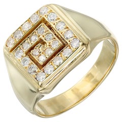 Bague unisexe à motif de clé grecque en or jaune avec diamants de 0,40 carat