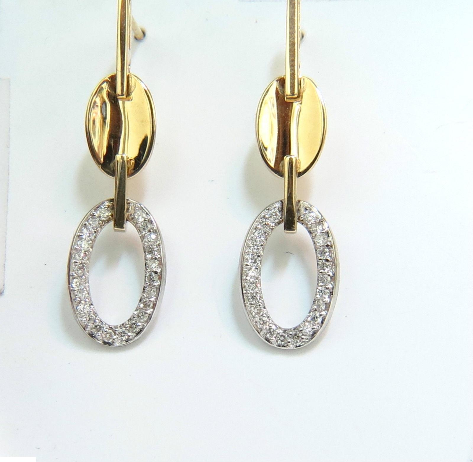 Round Cut .40 Carat Diamonds Dangle Earrings 14 Karat Two-Toned F/VS Mirror Finish For Sale