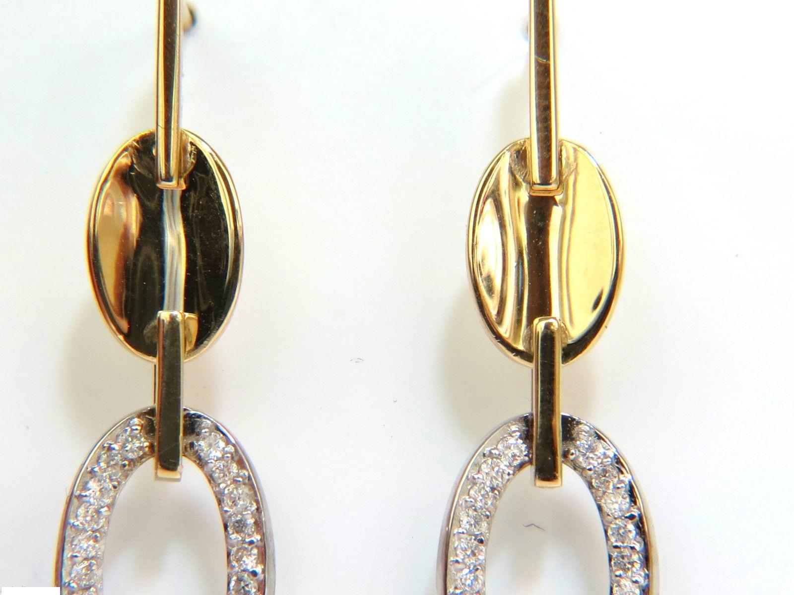 Women's or Men's .40 Carat Diamonds Dangle Earrings 14 Karat Two-Toned F/VS Mirror Finish For Sale