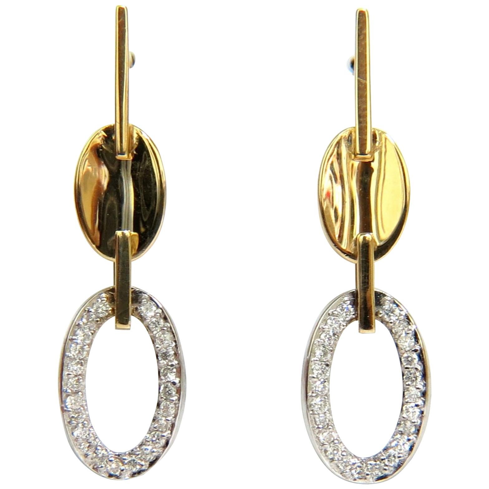 Pendants d'oreilles en or bicolore 14 carats avec diamants de 0,40 carat, finition miroir F/VS