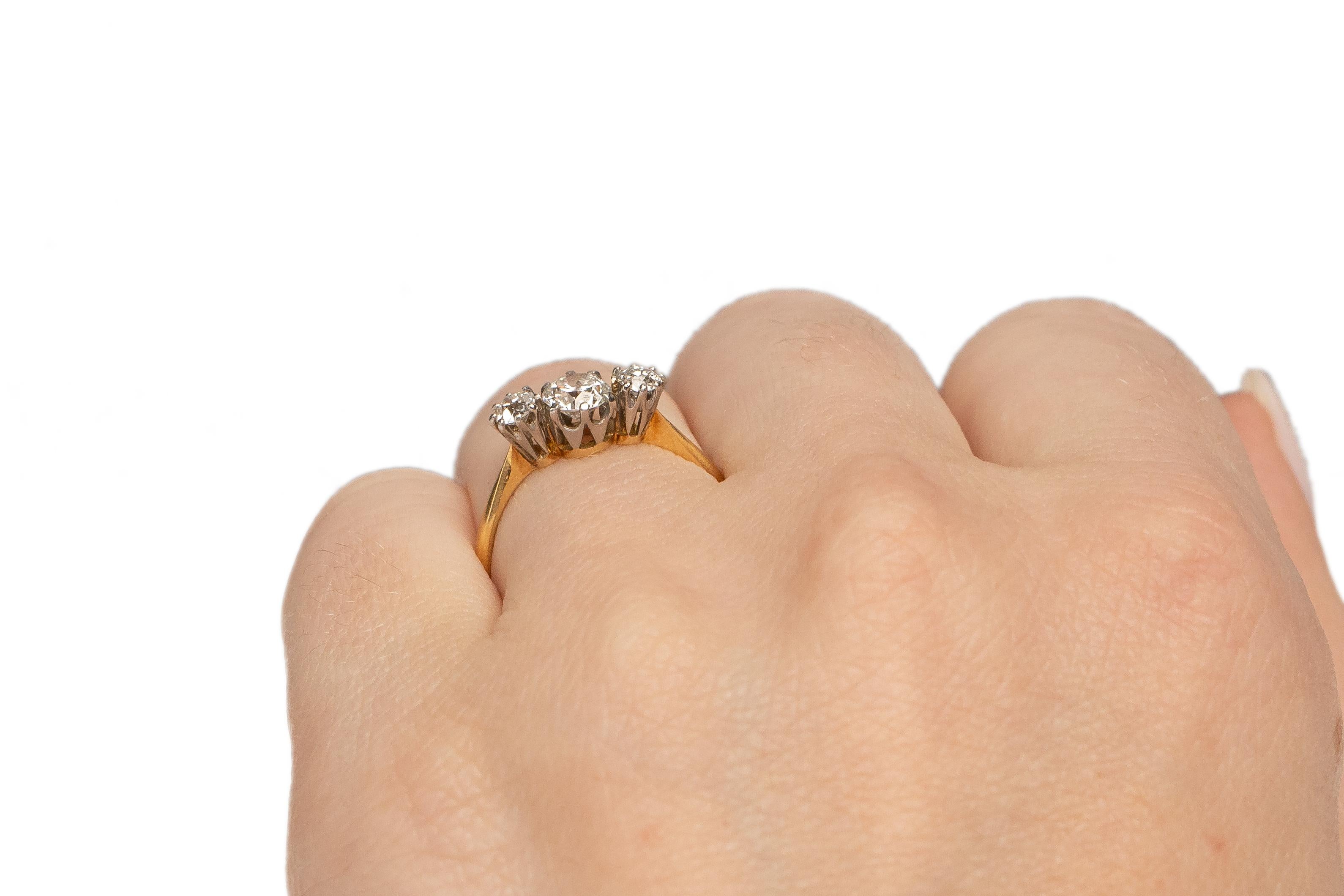 Old European Cut .40 Carat Edwardian Diamond 18 Karat Yellow Gold Engagement Ring For Sale