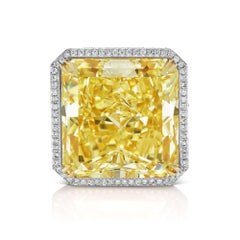 40 Carat Fancy Yellow Diamond Ring Radiant Cut GIA Certified