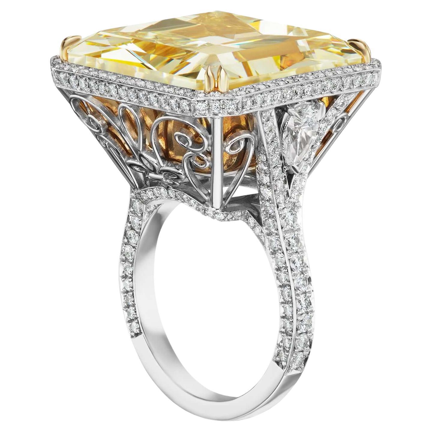 40 Carat Fancy Yellow Diamond Ring Radiant Cut GIA Certified