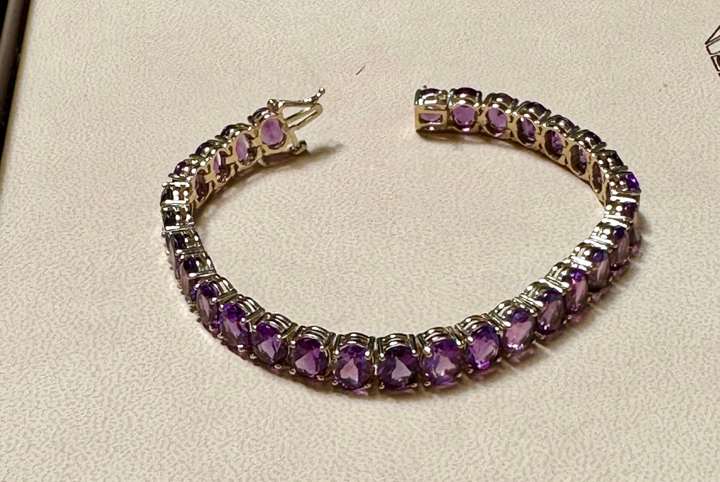 40 Carat Genuine Natural Amethyst Tennis Bracelet 14 Karat White Gold, 7.2 inch 4