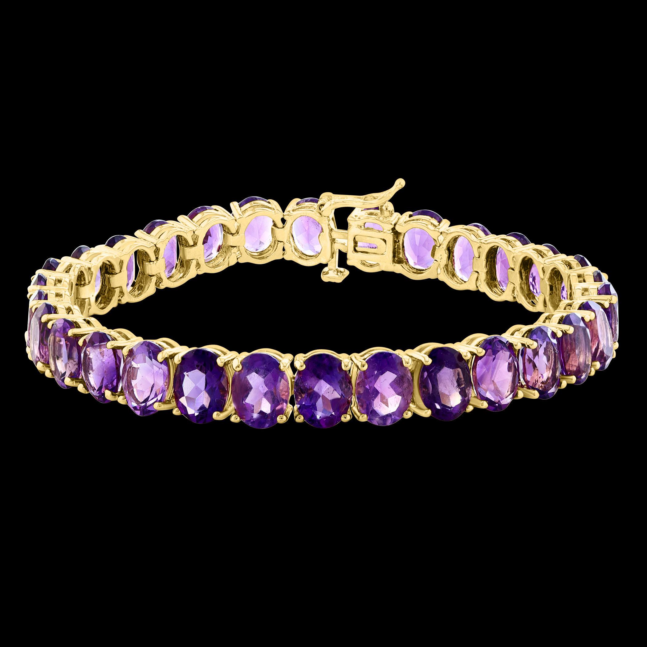40 Carat Genuine Natural Amethyst Tennis Bracelet 14 Karat White Gold, 7.2 inch 7