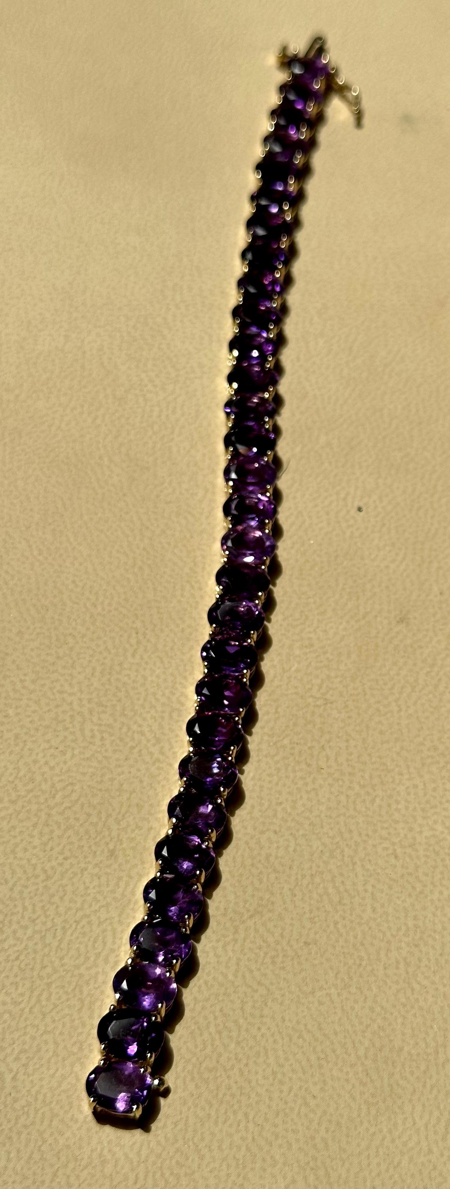 Oval Cut 40 Carat Genuine Natural Amethyst Tennis Bracelet 14 Karat White Gold, 7.2 inch