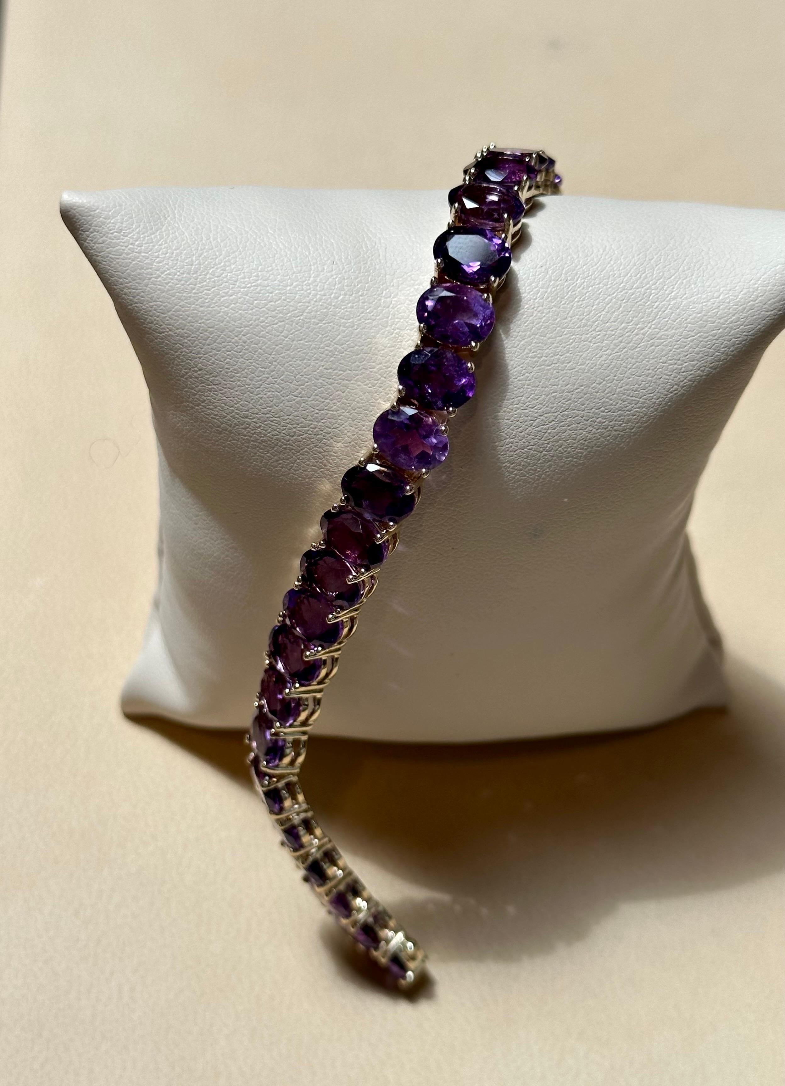 Women's 40 Carat Genuine Natural Amethyst Tennis Bracelet 14 Karat White Gold, 7.2 inch